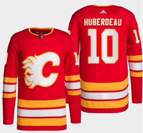 Men%27s Calgary Flames #10 Jonathan Huberdeau Red Stitched Jersey Dzhi
